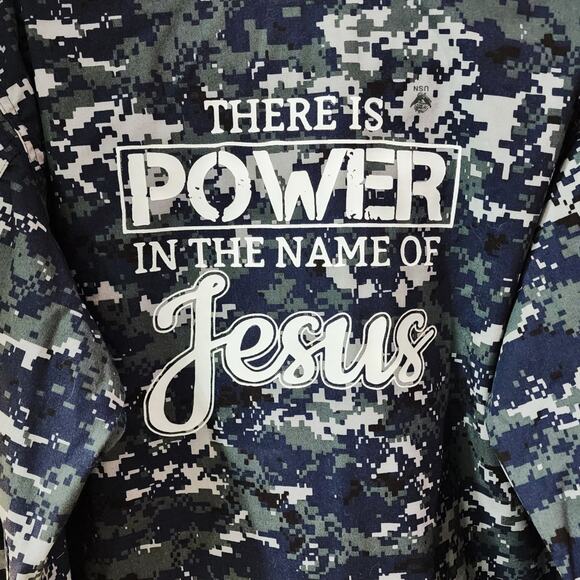 There is Power in The Name of Jesus U.S. Navy Digital Camo Jacket, Unisex M/L - Picture 2 of 6